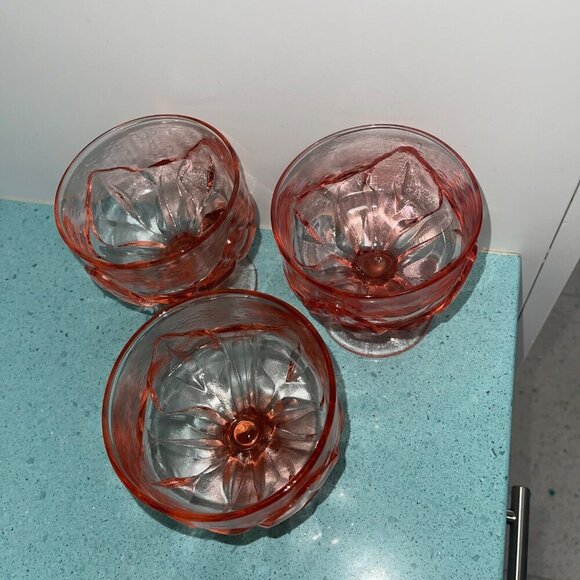 Tiffin Franciscan Vintage Champagne Glass Set Of 3 Pink Lotus Flower Sherbet - Picture 4 of 6